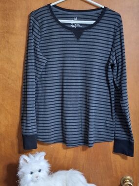 made for life Black and Gray Striped Long-Sleeve Tee